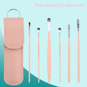 Ear Cleaning Tool Stainless Steel Ear Pick Kit &1Pc Storage Bag Earwax Remover Tool (Color: Pink B)