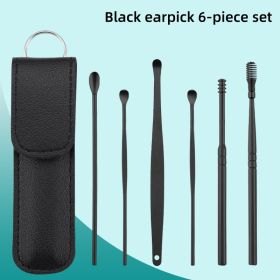 Ear Cleaning Tool Stainless Steel Ear Pick Kit &1Pc Storage Bag Earwax Remover Tool (Color: Black B)