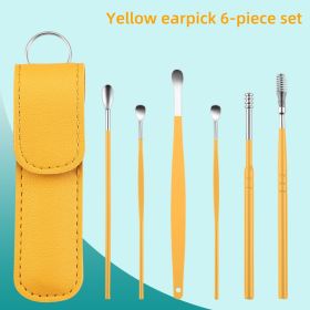 Ear Cleaning Tool Stainless Steel Ear Pick Kit &1Pc Storage Bag Earwax Remover Tool (Color: Yellow B)