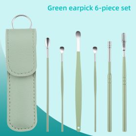 Ear Cleaning Tool Stainless Steel Ear Pick Kit &1Pc Storage Bag Earwax Remover Tool (Color: Green B)