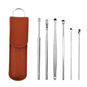 Ear Cleaning Tool Stainless Steel Ear Pick Kit &1Pc Storage Bag Earwax Remover Tool (Color: Brown A)
