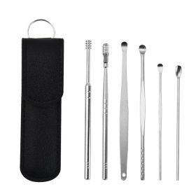 6Pcs/set ear cleaner Ear Wax Pickers Stainless Steel Earpick Wax Remover piercing kit earwax Curette Spoon Care Ear Clean Tools (Color: Black)
