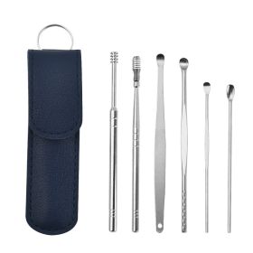 6Pcs/set ear cleaner Ear Wax Pickers Stainless Steel Earpick Wax Remover piercing kit earwax Curette Spoon Care Ear Clean Tools (Color: Blue)
